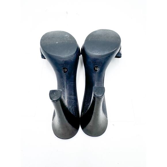 Gucci Logo Black Open Toe Heeled Mule Size 10 - Picture 6 of 9